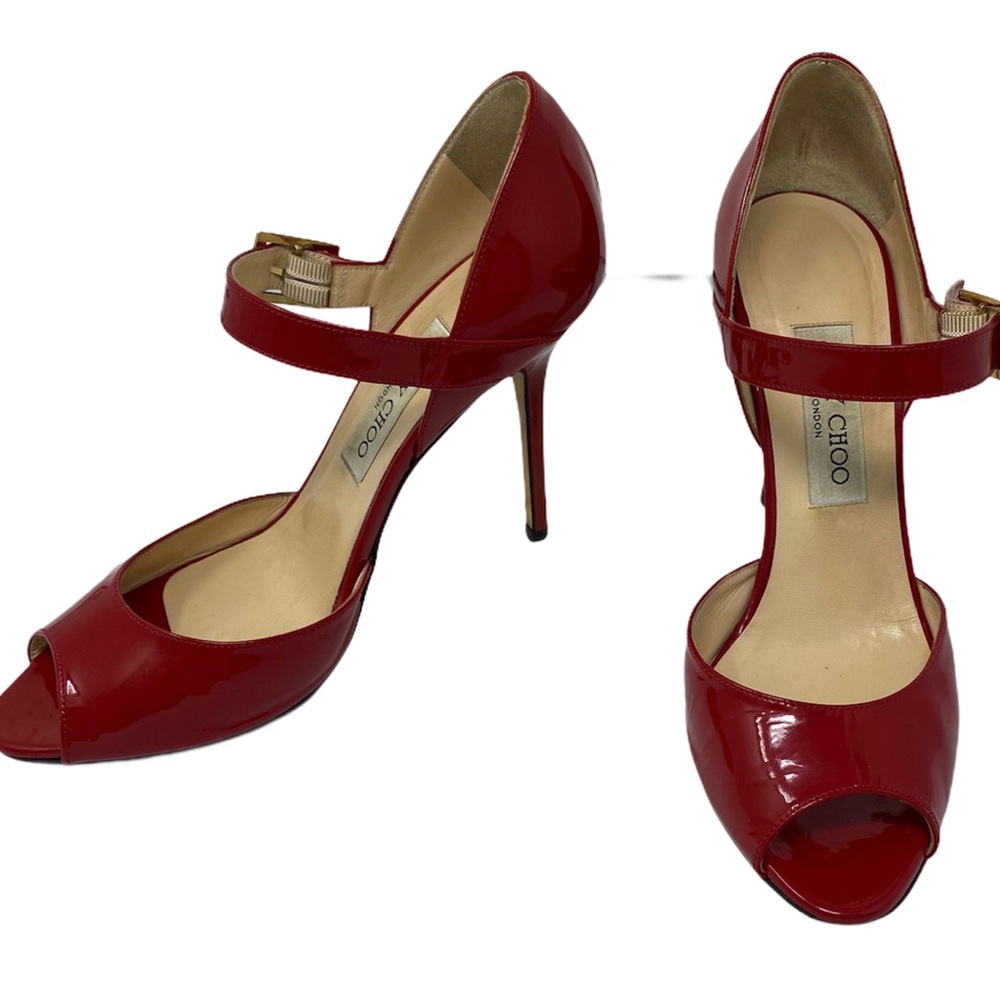 Jimmy Choo Red Patent Leather Mary Janes Heels 8.5